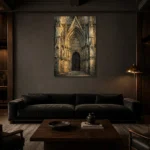 Gothic Cathedral Portal Classical Architecture Wall Art Canvas Print shown in a warm modern interior