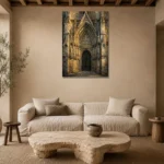 Gothic Cathedral Portal Classical Architecture Wall Art Canvas Print presented in a sophisticated home setting