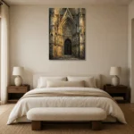 Gothic Cathedral Portal Classical Architecture Wall Art Canvas Print showcased in an elegant minimalist interior