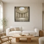 Oculus Rotunda Classical Architecture Wall Art Canvas Print styled in a refined neutral interior