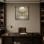Oculus Rotunda Classical Architecture Wall Art Canvas Print displayed in a contemporary gallery-inspired room