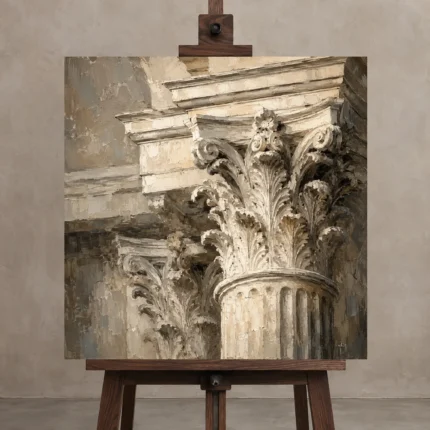 Corinthian Capital Classical Architecture Wall Art Canvas Print shown in Studio Easel