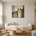Corinthian Capital Classical Architecture Wall Art Canvas Print styled in a refined neutral interior