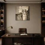 Corinthian Capital Classical Architecture Wall Art Canvas Print displayed in a contemporary gallery-inspired room