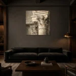 Corinthian Capital Classical Architecture Wall Art Canvas Print shown in a warm modern interior