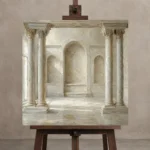 Ivory Colonnade Classical Architecture Wall Art Canvas Print displayed on a studio easel