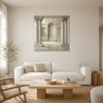 Ivory Colonnade Classical Architecture Wall Art Canvas Print styled in a refined neutral interior