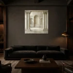 Ivory Colonnade Classical Architecture Wall Art Canvas Print shown in a warm modern interior