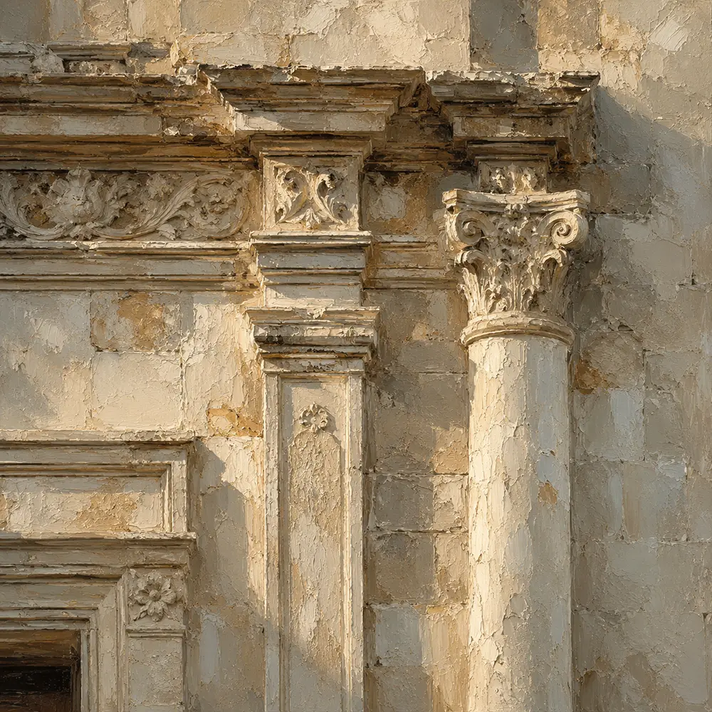 Sunlit Facade Detail Classical Architecture Wall Art Canvas Print