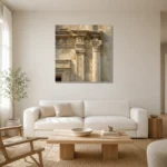 Sunlit Facade Detail Classical Architecture Wall Art Canvas Print styled in a refined neutral interior