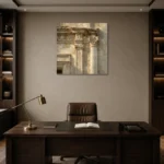 Sunlit Facade Detail Classical Architecture Wall Art Canvas Print displayed in a contemporary gallery-inspired room