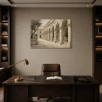 Renaissance Arcade Classical Architecture Wall Art Canvas Print displayed in a contemporary gallery-inspired room