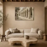 Renaissance Arcade Classical Architecture Wall Art Canvas Print presented in a sophisticated home setting