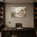 Ancient Roman Ruins Classical Architecture Wall Art Canvas Print displayed in a contemporary gallery-inspired room