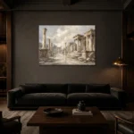 Ancient Roman Ruins Classical Architecture Wall Art Canvas Print shown in a warm modern interior