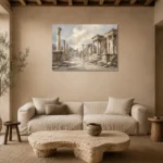 Ancient Roman Ruins Classical Architecture Wall Art Canvas Print presented in a sophisticated home setting