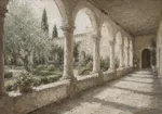 Cloister Garden Arcade Classical Architecture Wall Art Canvas Print