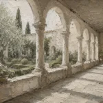 Cloister Garden Arcade Classical Architecture Wall Art Canvas Print