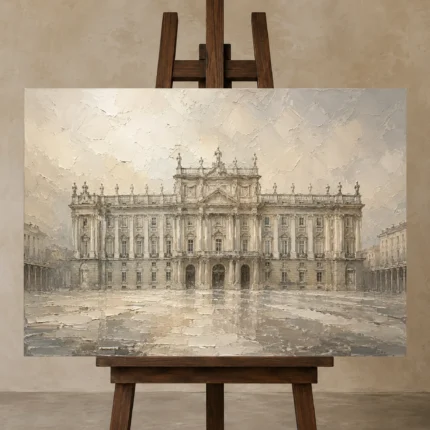 Grand Palace Facade Classical Architecture Wall Art Canvas Print shown in Studio Easel
