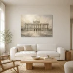 Grand Palace Facade Classical Architecture Wall Art Canvas Print styled in a refined neutral interior