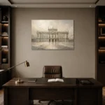 Grand Palace Facade Classical Architecture Wall Art Canvas Print displayed in a contemporary gallery-inspired room