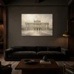 Grand Palace Facade Classical Architecture Wall Art Canvas Print shown in a warm modern interior