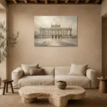 Grand Palace Facade Classical Architecture Wall Art Canvas Print presented in a sophisticated home setting