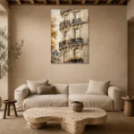 Haussmann Balcony Parisian Architecture Wall Art Canvas Print presented in a sophisticated home setting