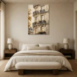 Haussmann Balcony Parisian Architecture Wall Art Canvas Print showcased in an elegant minimalist interior