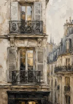 Shuttered Balcony Parisian Architecture Wall Art Canvas Print
