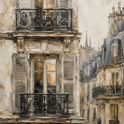 Shuttered Balcony Parisian Architecture Wall Art Canvas Print