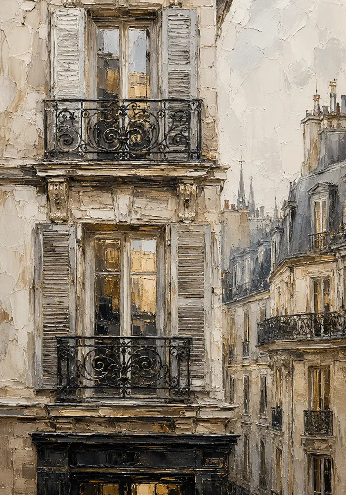 Shuttered Balcony Parisian Architecture Wall Art Canvas Print