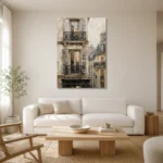 Shuttered Balcony Parisian Architecture Wall Art Canvas Print styled in a refined neutral interior