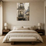 Shuttered Balcony Parisian Architecture Wall Art Canvas Print showcased in an elegant minimalist interior