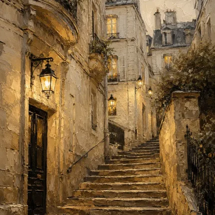 Montmartre Stairway Parisian Architecture Wall Art Canvas Print