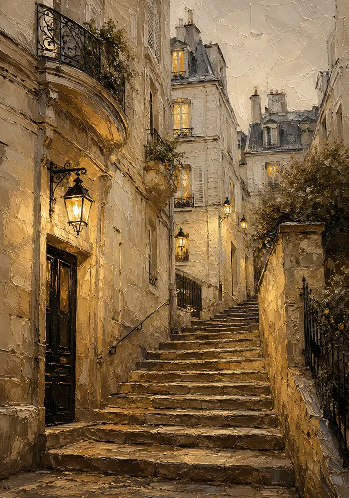 Montmartre Stairway Parisian Architecture Wall Art Canvas Print
