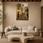 Montmartre Stairway Parisian Architecture Wall Art Canvas Print presented in a sophisticated home setting