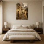 Montmartre Stairway Parisian Architecture Wall Art Canvas Print showcased in an elegant minimalist interior