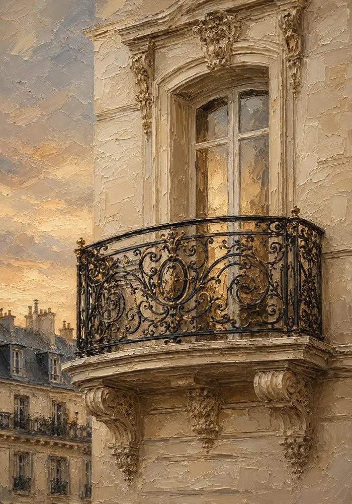 Gilded Balcony Parisian Architecture Wall Art Canvas Print