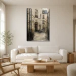 Paris Courtyard Parisian Architecture Wall Art Canvas Print styled in a refined neutral interior
