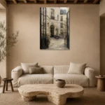 Paris Courtyard Parisian Architecture Wall Art Canvas Print presented in a sophisticated home setting