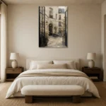 Paris Courtyard Parisian Architecture Wall Art Canvas Print showcased in an elegant minimalist interior