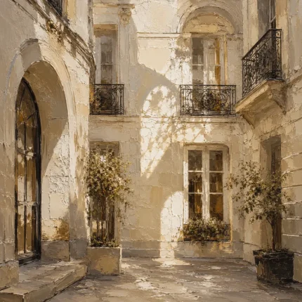 Sunlit Courtyard Parisian Architecture Wall Art Canvas Print
