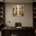 Sunlit Courtyard Parisian Architecture Wall Art Canvas Print displayed in a contemporary gallery-inspired room