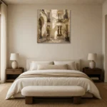 Sunlit Courtyard Parisian Architecture Wall Art Canvas Print showcased in an elegant minimalist interior