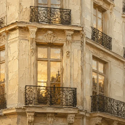 Golden Window Parisian Architecture Wall Art Canvas Print