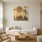 Golden Window Parisian Architecture Wall Art Canvas Print styled in a refined neutral interior