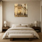 Golden Window Parisian Architecture Wall Art Canvas Print showcased in an elegant minimalist interior