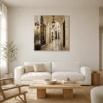 Lantern Passage Parisian Architecture Wall Art Canvas Print styled in a refined neutral interior