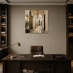 Lantern Passage Parisian Architecture Wall Art Canvas Print displayed in a contemporary gallery-inspired room